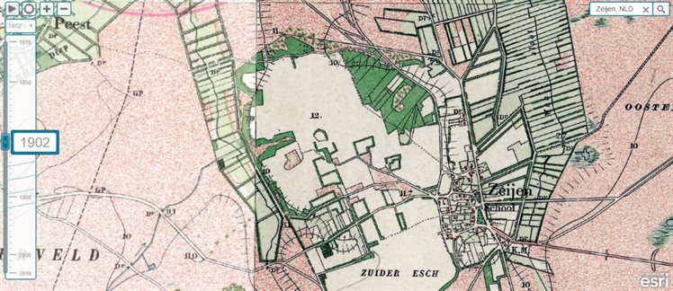 Topografische kaart uit 1902. Het Bollenveen was een stukje heide midden in het akkerland.