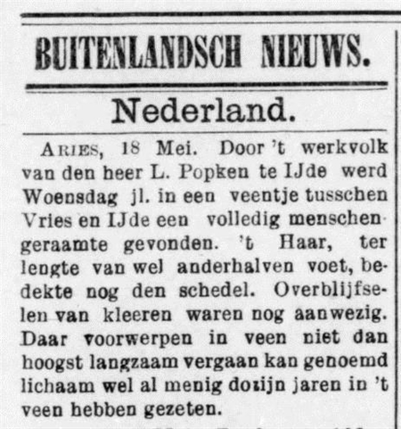 Krantenbericht over de ontdekking - De grondwet, 08-06-1897 (bron: Delpher)