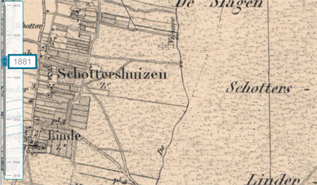 De kaart uit 1881 laat enkele veldwegen zien, een ervan moet zijn bewandeld door Mina Koes