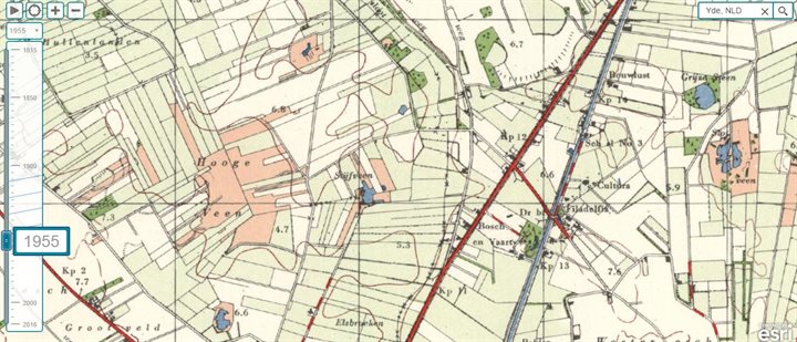Topografische kaart 1955. Het huidige Boekweitenveen/Stijfveen als min of meer ronde plas waar zich nog geen groene rand omheen heeft gevormd