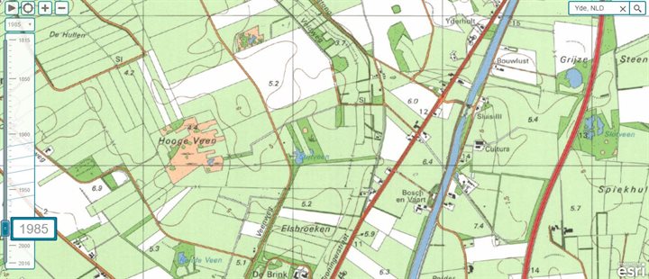 Topografische kaart 1985. Inmiddels is er meer beplanting in de mogelijke pingoruïne aanwezig