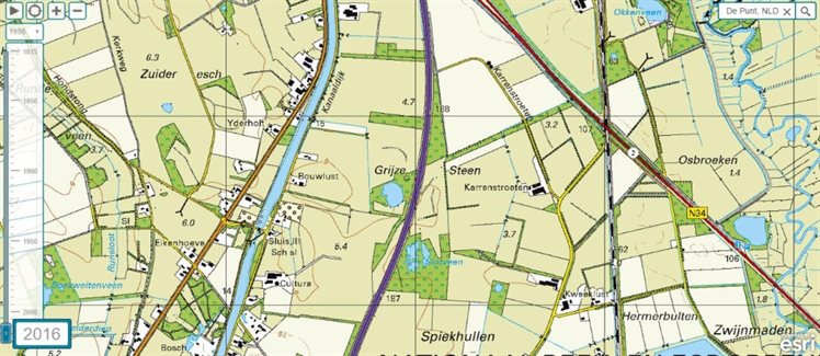 Topografische kaart uit 2016, met de Grijze Steen zoals deze er nu bij ligt.