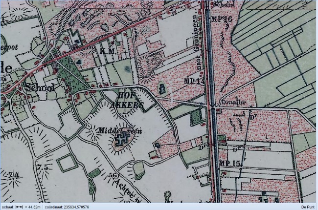 Kaart uit 1910 van het Jonkersveen, hier is het gebied nog steeds een heidegebied, maar nu met veenput.