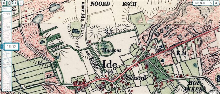 Topografische kaart 1902. Er zijn geen tekenen van veenwinning te zien op de kaart.