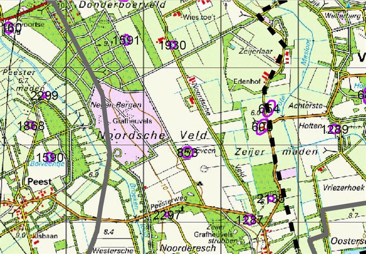 Pingokaart met topografische ondergrond met in het midden (1646) het Bollenveen