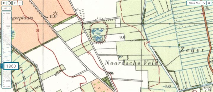 Topografische kaart uit 1960. Het Witteveen als min of meer open plas in grasland ligt, en waar zich nog geen bos op en omheen heeft gevormd. De steilrand wordt duidelijk aangegeven.