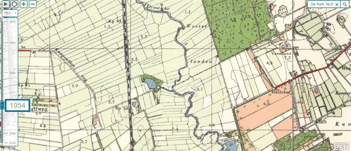 Topografische kaart van het gebied rondom het Okkenveen in 1954, een grote bosrand, aan het noorden en oosten, om het veentje heen