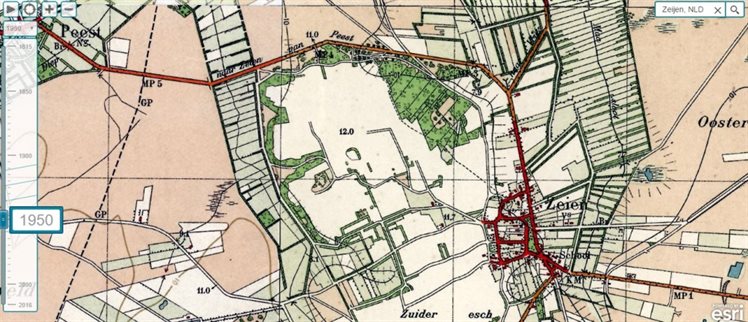 Topografische kaart uit 1950. Er liep er een weggetje naar de locatie toe.