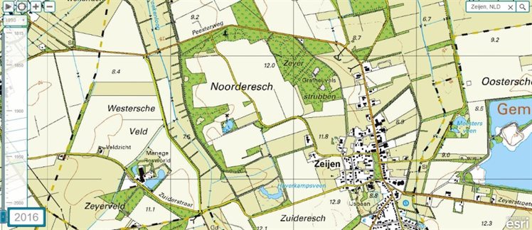 Topografische kaart uit 2016. Het Bollenveen zoals het er nu bij ligt.