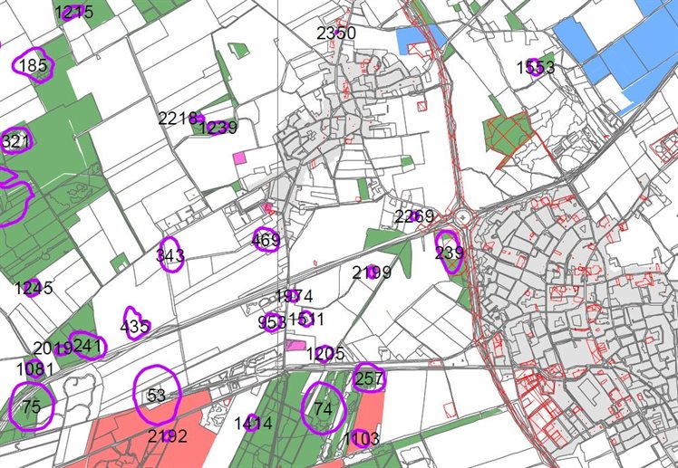 Pingokaart met onderzoeklocatie 1511 bij de rode pijl.