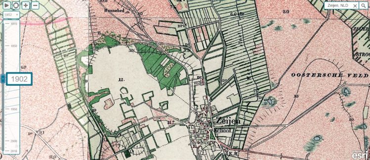 Topografische kaart uit 1902. Open plek in het bos, toen nog gebruikt als ijsbaan.