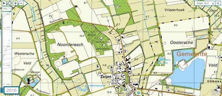 Topografische kaart uit 2016. Situatie van het huidige Holtveen.