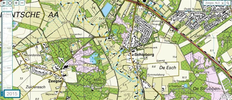 Topografische kaart 2015, tegenwoordig is het Siepelveen omringd door bos.