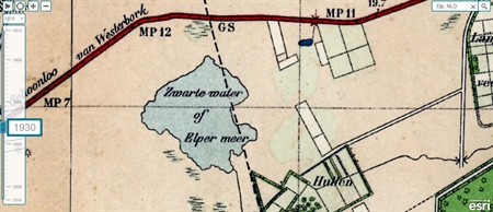 Het Elpermeer in 1930, ook in deze periode was het al een groot open water.