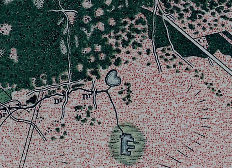 De kaart uit 1910 laat de onderzochte locatie zien als klein watertje.