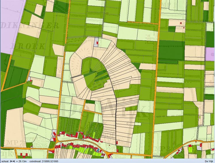 Grondgebruik in 1832; licht geel: bouwland, licht groen: grasland, midden groen: hooiland, donker groen, hakhout (bron: hisgis.nl).