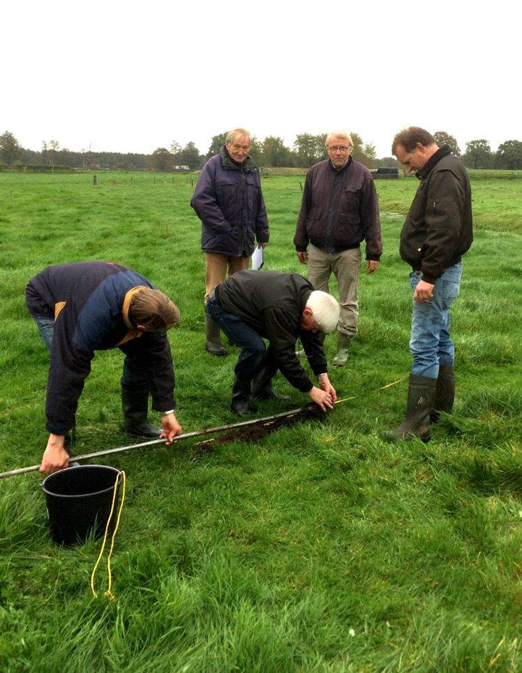 Groepje 1, met leden van de historische vereniging (Giel van der Wal, Jan Bolling, Gerard van den Berg, Jan Westerbeek, Jan Huizing en de eigenaar, Harm Kip (foto: Anja Verbers).