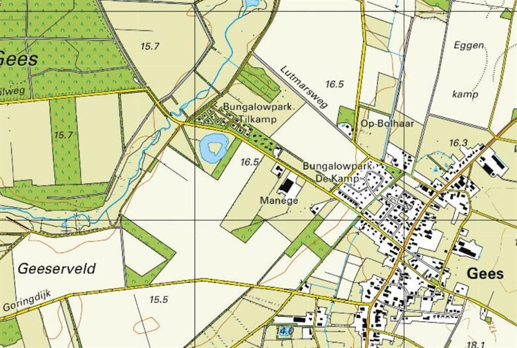 Topografische kaart pingoruïne Tilweg Gees (Bron: Topotijdreis, 2019)